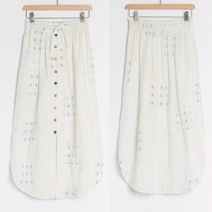 Anthropologie White Eyelet Midi Skirt with Colorful Buttons